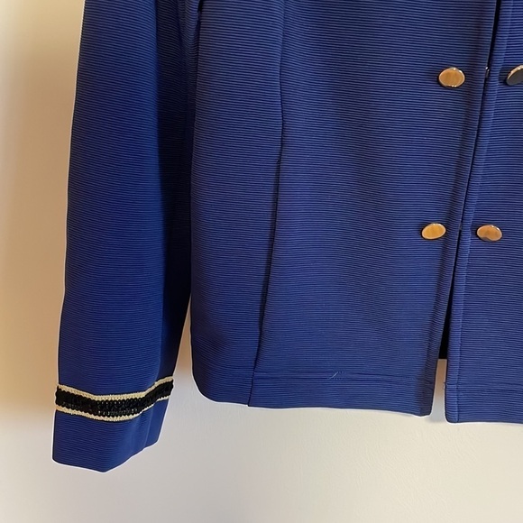 NEW Libby Edelman Captain Jacket Blue Gold Button Long Sleeve Ribbed Medium - Picture 5 of 14